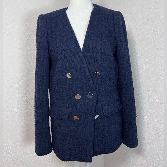 Calvin Klein Navy Tweed Blazer Jacket - Picture 3 of 8